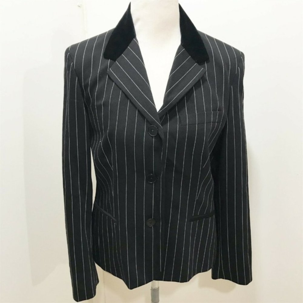 Lauren Ralph Lauren Sz 12 Wool Pinstripe Blazer w/Velvet Collar